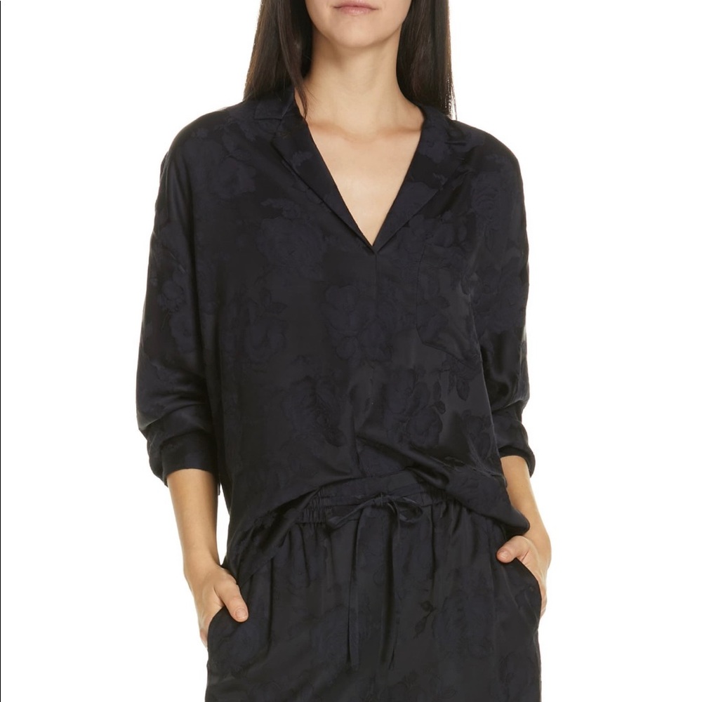 VINCE Pajama style jacquard satin floral blouse
